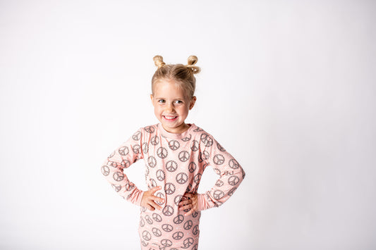 Burkie Baby Peppermint Peace Signs Bamboo Christmas Pajama Set
