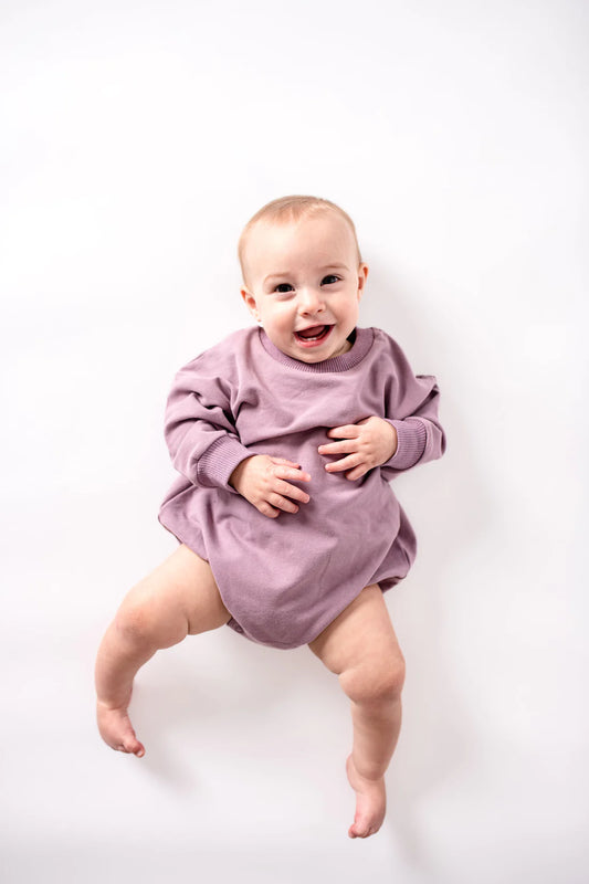 Burkie Baby French Terry Sweatshirt Bubble Romper - Wisteria