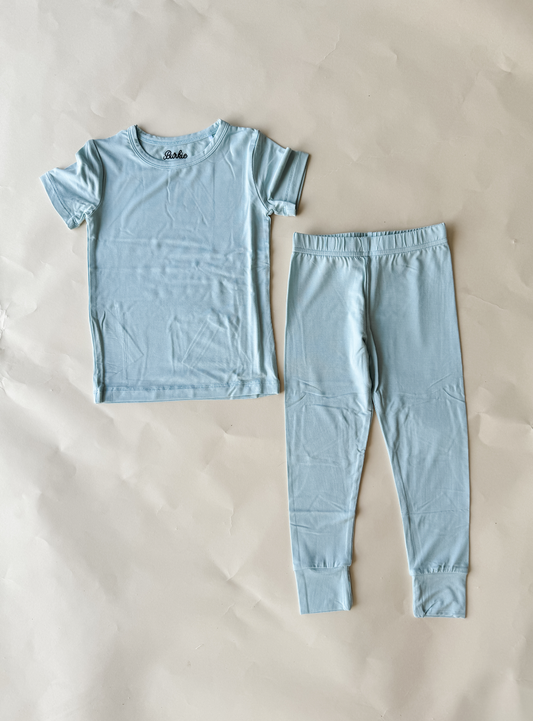Kids Short Sleeve Bamboo Pajamas - Light Blue