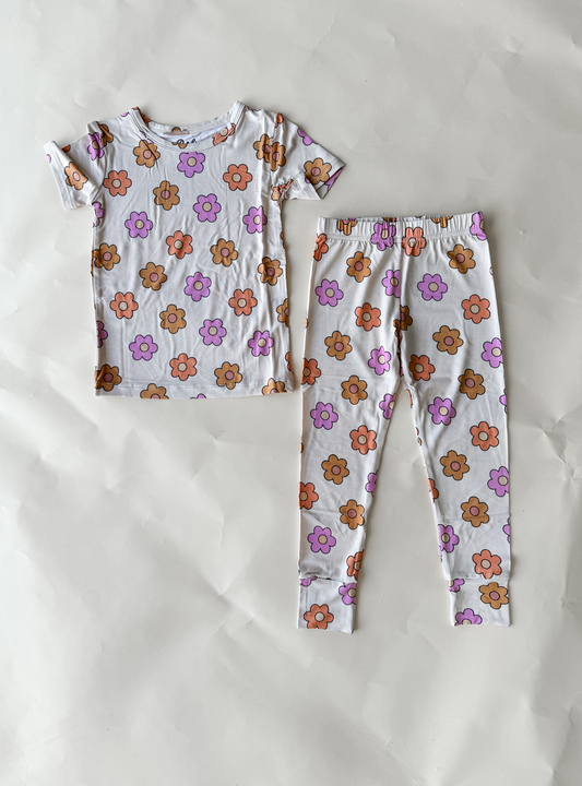 Kids Short Sleeve Bamboo Pajamas - Boho Flowers