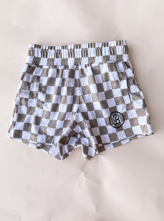 Burkie Baby Tan Check Athletic Shorts