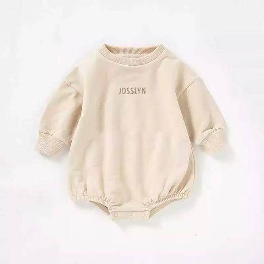 Burkie Baby French Terry Sweatshirt Bubble Romper - Linen